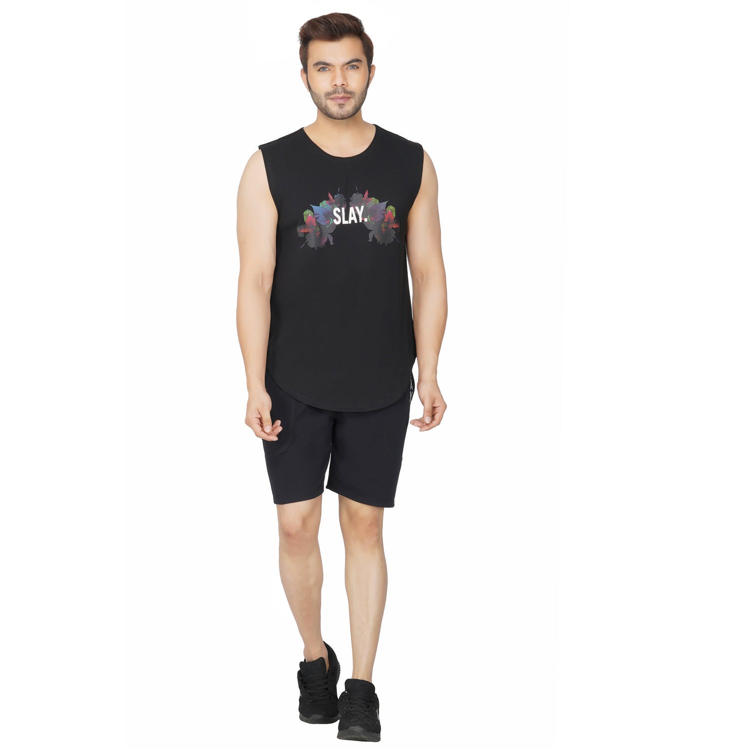 SLAY. Men's Black Printed Sleeveless Dropcut T-shirt-clothing-to-slay.myshopify.com-Sleeveless Dropcut T-shirt