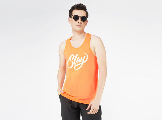 SLAY. Sport Men's Neon Orange Printed Vest-clothing-to-slay.myshopify.com-T-Shirt