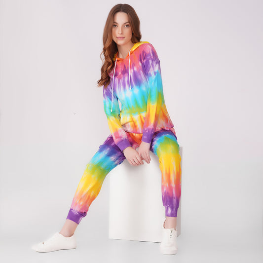 SLAY. Sport Women's Rainbow Tie Dye Hoodie & Joggers Co ord Set-clothing-to-slay.myshopify.com-Tracksuit