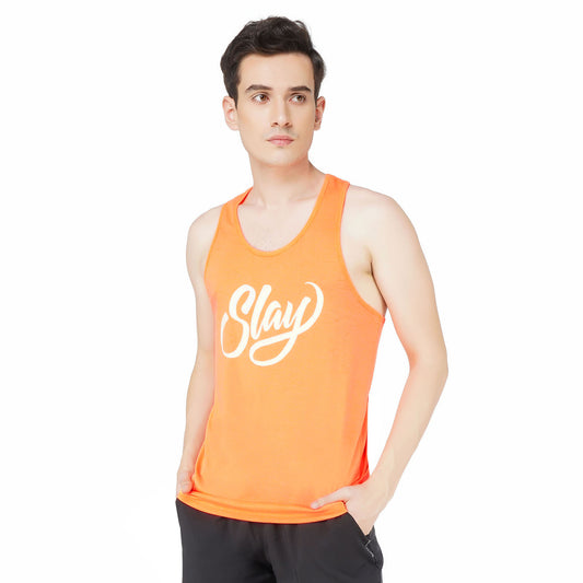 SLAY. Sport Men's Neon Orange Printed Vest-clothing-to-slay.myshopify.com-T-Shirt