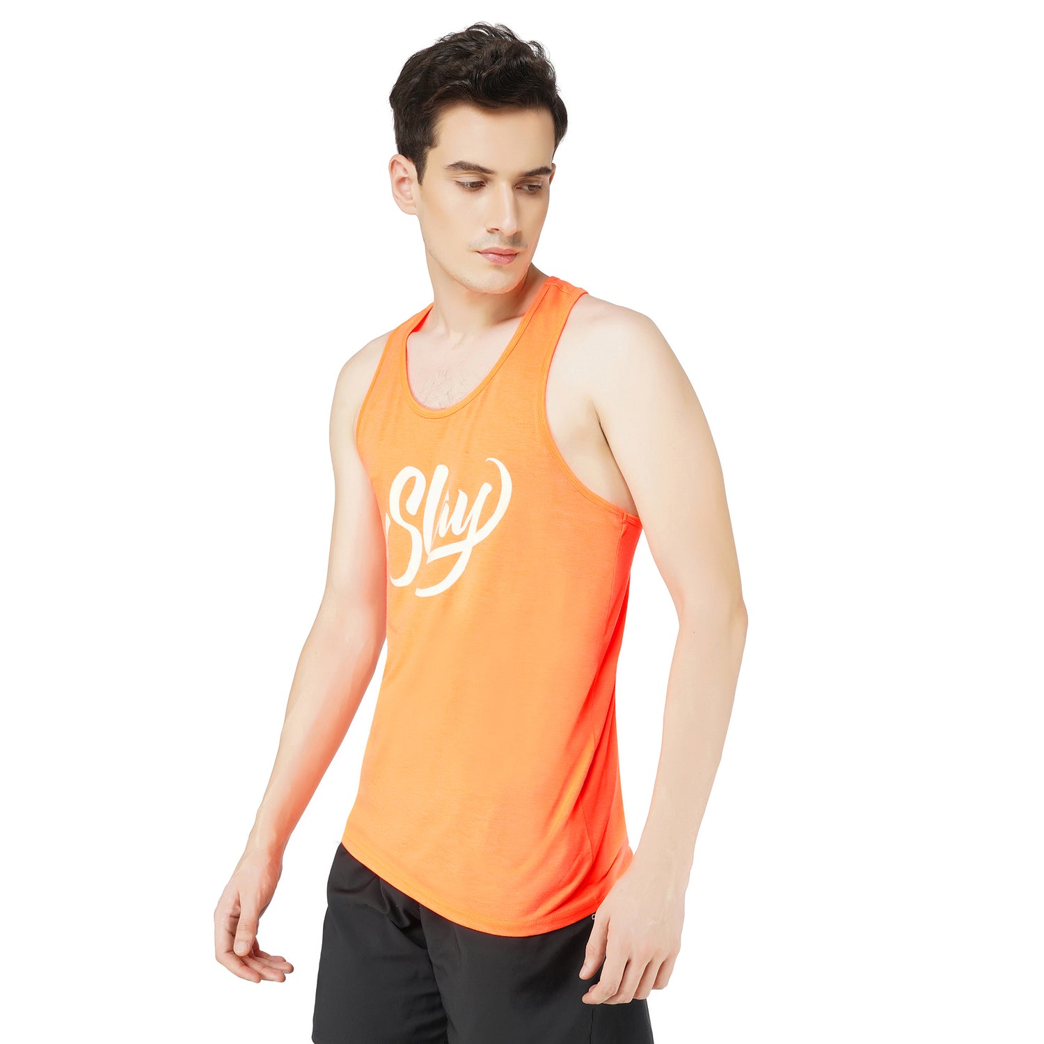 SLAY. Sport Men's Neon Orange Printed Vest-clothing-to-slay.myshopify.com-T-Shirt