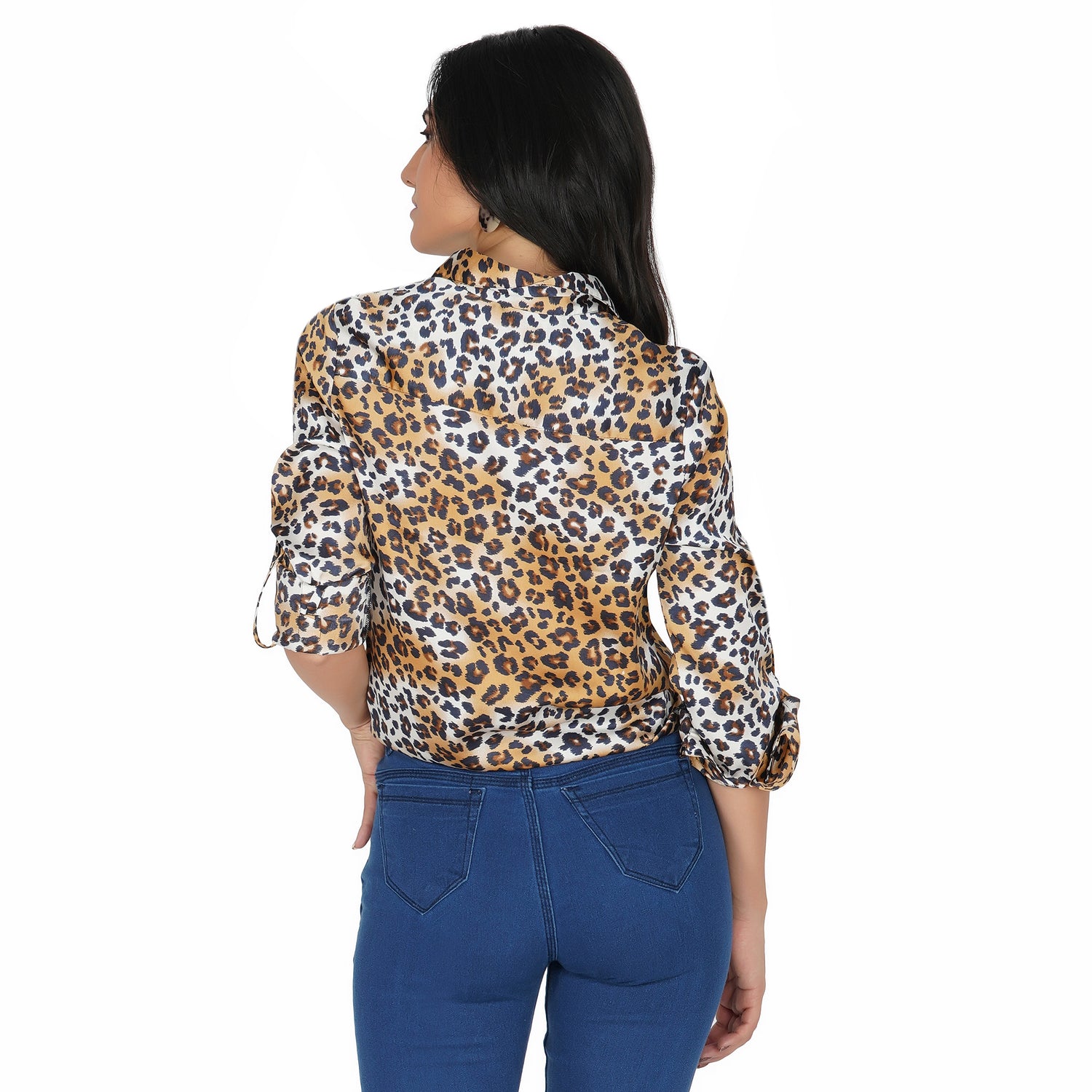 SLAY. Women's Animal Print Shirt with Front Tie Knot & Roll Up Sleeves-clothing-to-slay.myshopify.com-Leopard Print Shirt