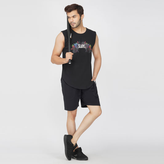 SLAY. Men's Black Printed Sleeveless Dropcut T-shirt-clothing-to-slay.myshopify.com-Sleeveless Dropcut T-shirt