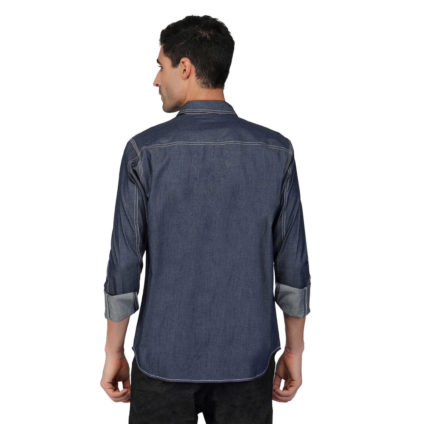SLAY. Men's Full Sleeves Abstract Stitch Designer Denim Shirt