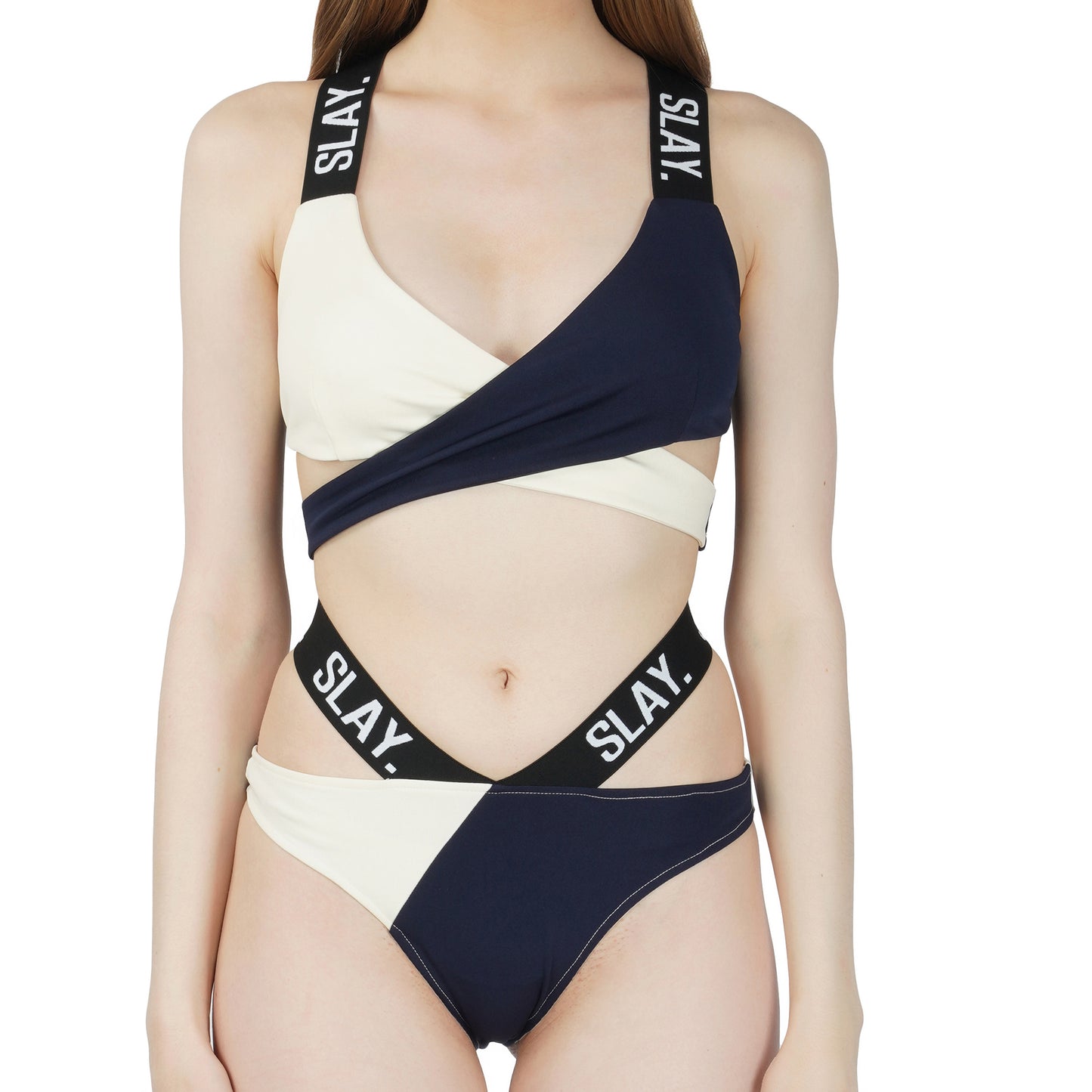 SLAY. Sport Women's Blue & White Colorblock Bikini Set Swimwear