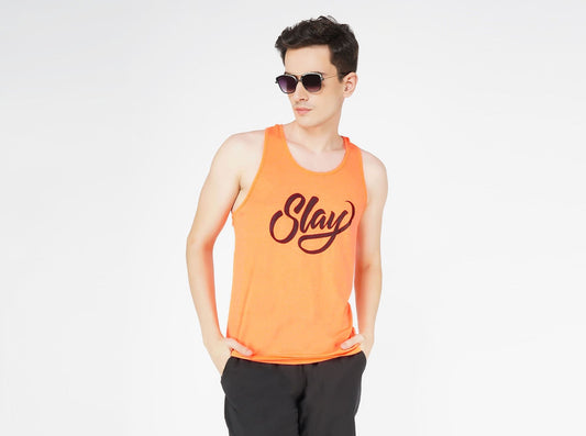 SLAY. Sport Men's Neon Orange Printed Vest-clothing-to-slay.myshopify.com-T-Shirt