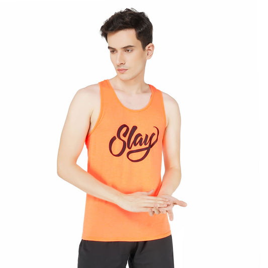 SLAY. Sport Men's Neon Orange Printed Vest-clothing-to-slay.myshopify.com-T-Shirt