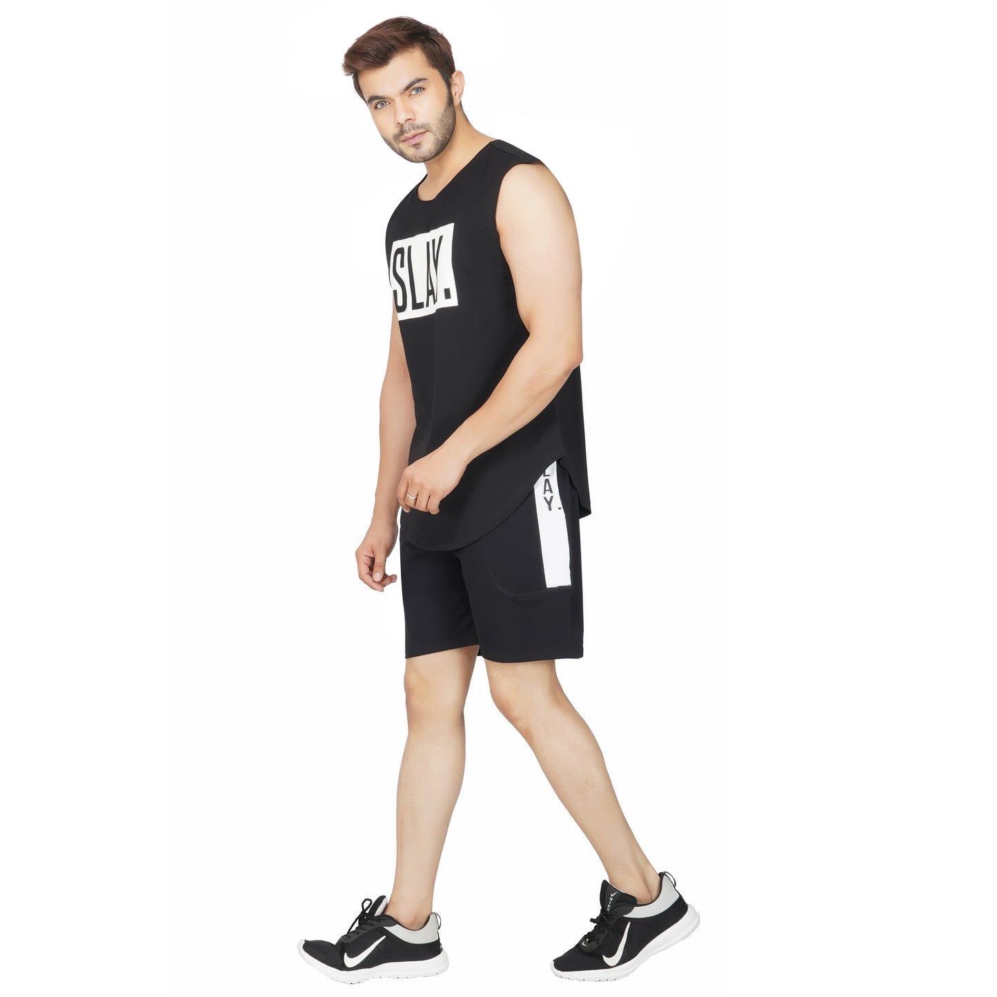 SLAY. Men's Black Shorts with White Stripes-clothing-to-slay.myshopify.com-Joggers