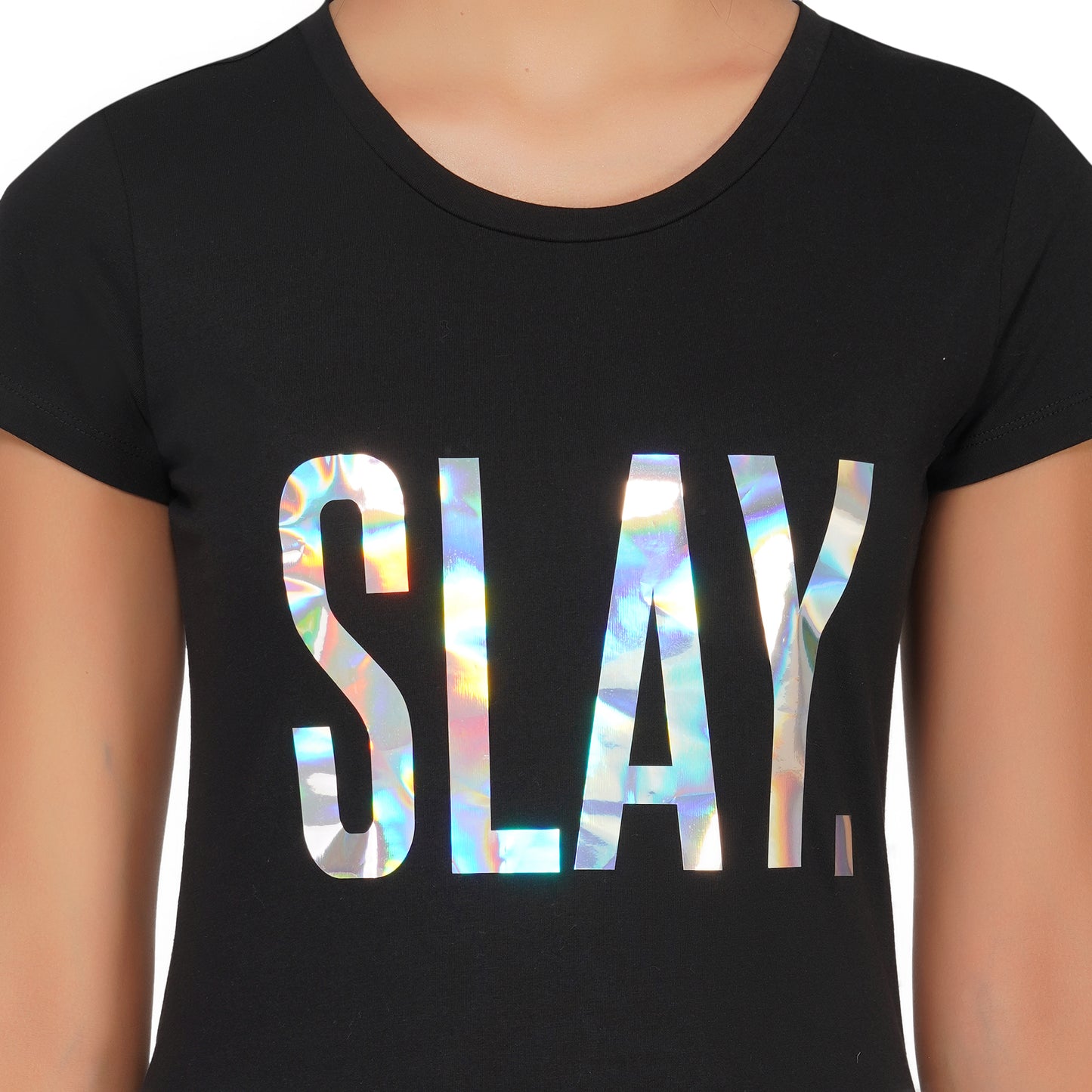 SLAY. Women's Limited Edition Holographic Reflective Foil Printed T-shirt-clothing-to-slay.myshopify.com-Tshirt