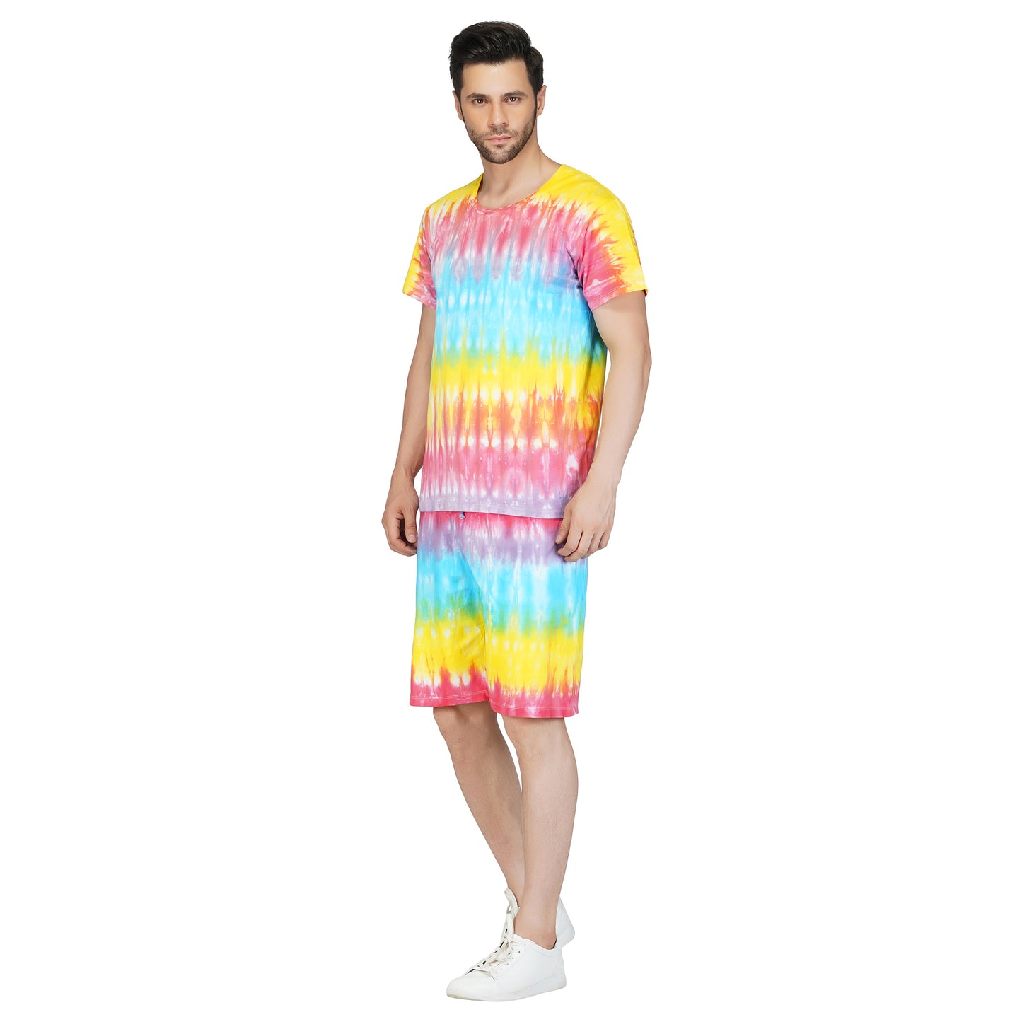 SLAY. Men's Rainbow Tie Dye T shirt & Shorts Co-ord Set