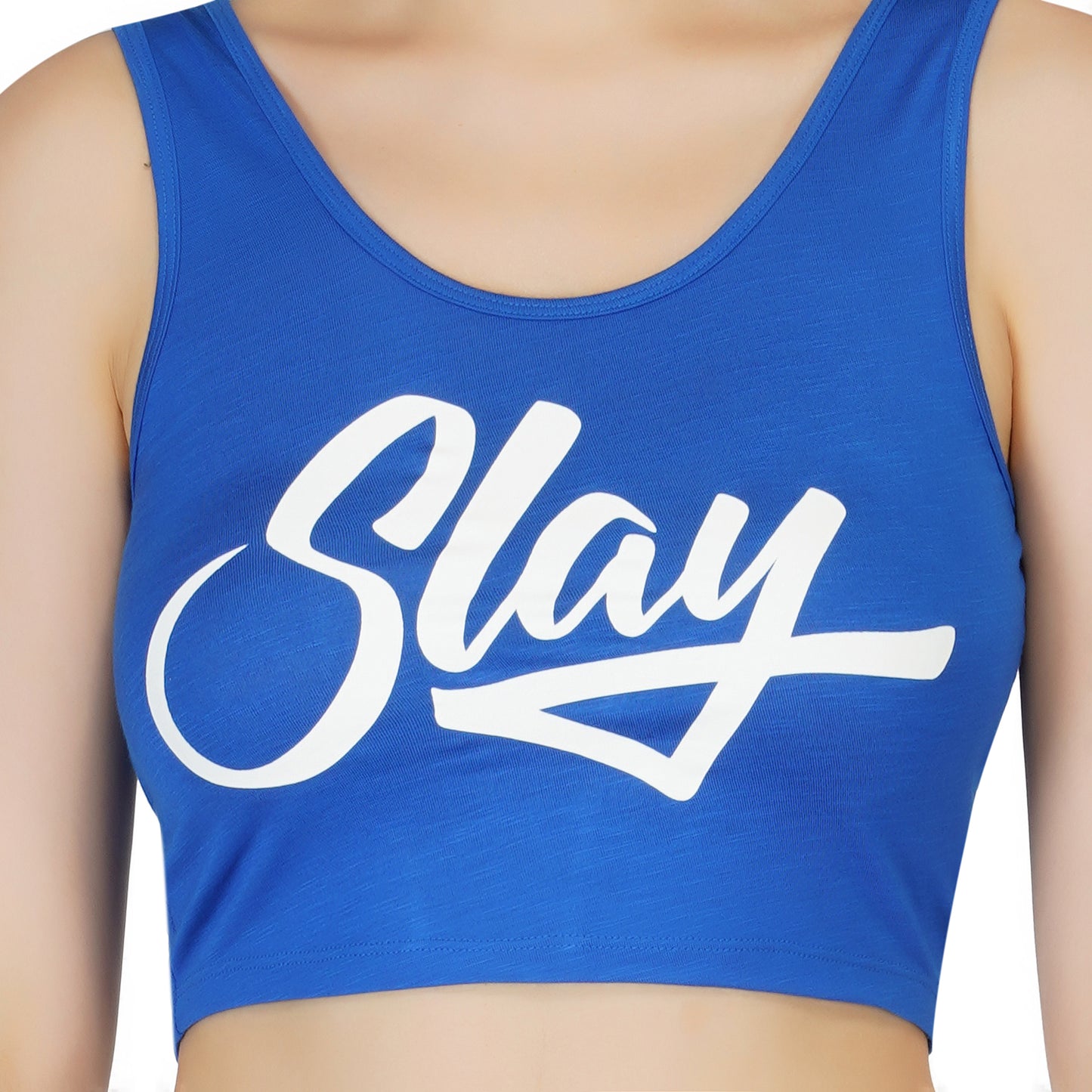 SLAY. Women's Neon Blue Printed Crop Top