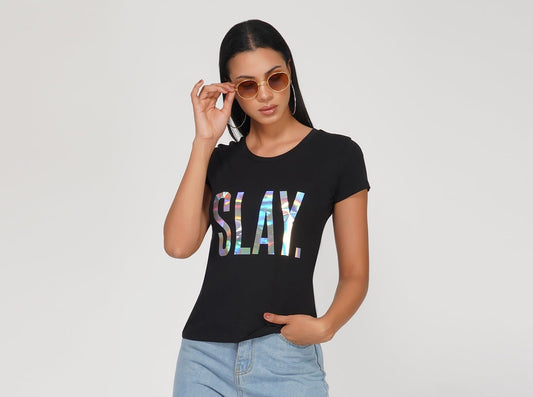 SLAY. Women's Limited Edition Holographic Reflective Foil Printed T-shirt-clothing-to-slay.myshopify.com-Tshirt