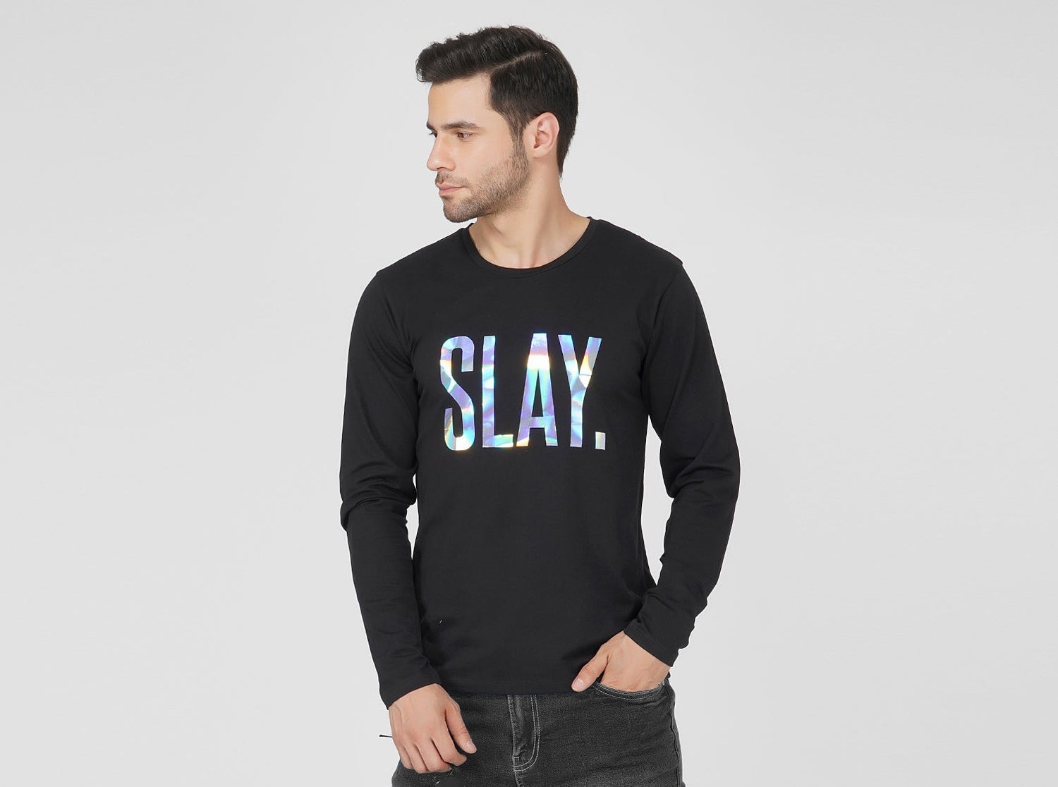 SLAY. Men's Limited Edition Holographic Reflective Foil Print Full Sleeves T-shirt-clothing-to-slay.myshopify.com-T-Shirt