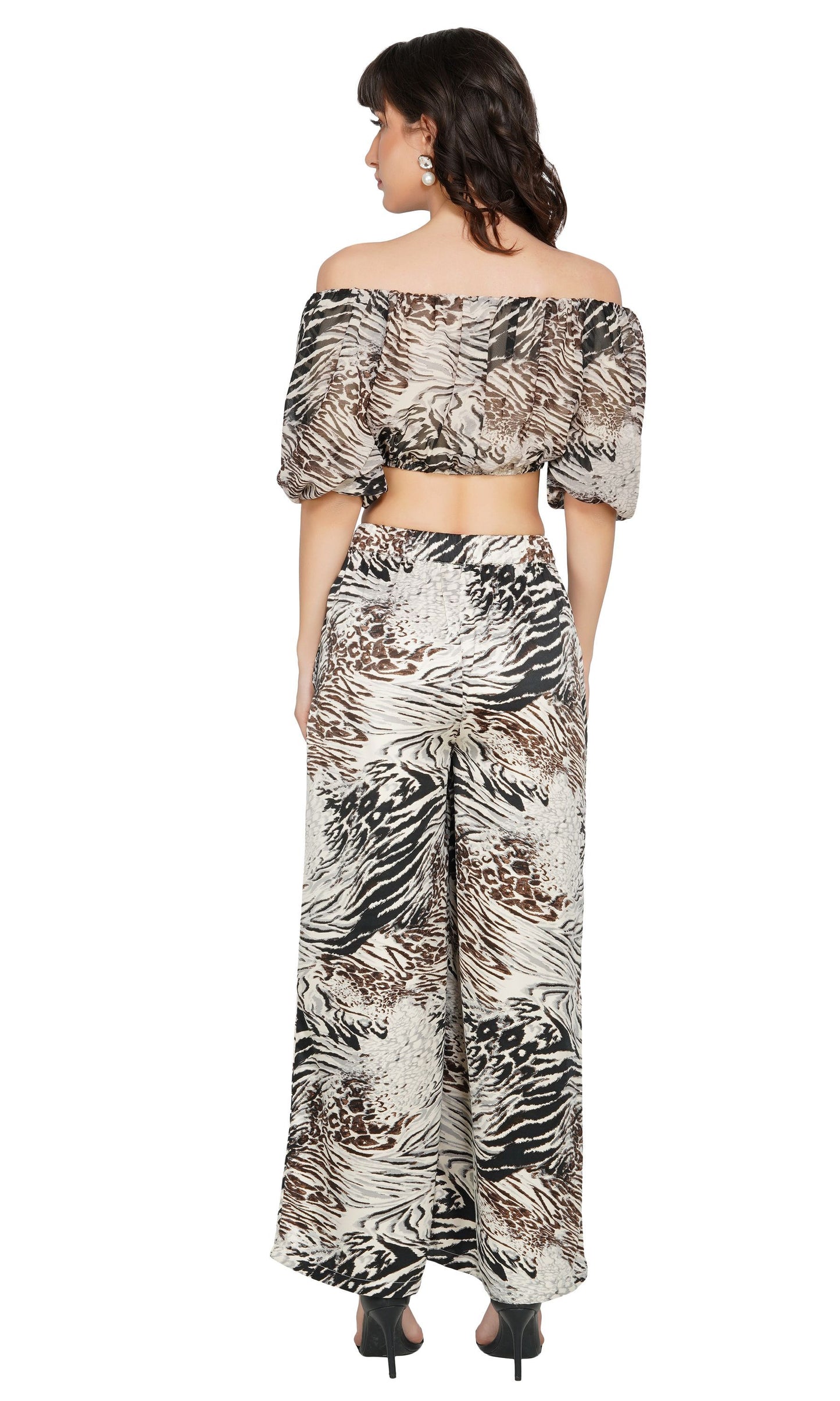 SLAY. Women's Abstract Digital Print Off Shoulder Crop Top With Palazzo Coord Set-clothing-to-slay.myshopify.com-Off Shoulder Crop Top With Palazzo Set