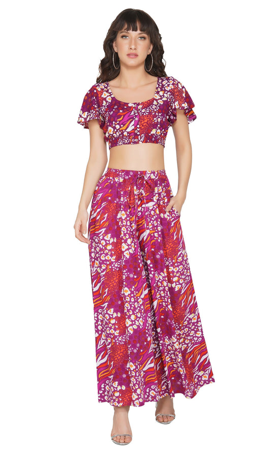 SLAY. Women's Fuchsia Crop top & Palazzo Co-ord Set-clothing-to-slay.myshopify.com-Blouse And Palazzo Set