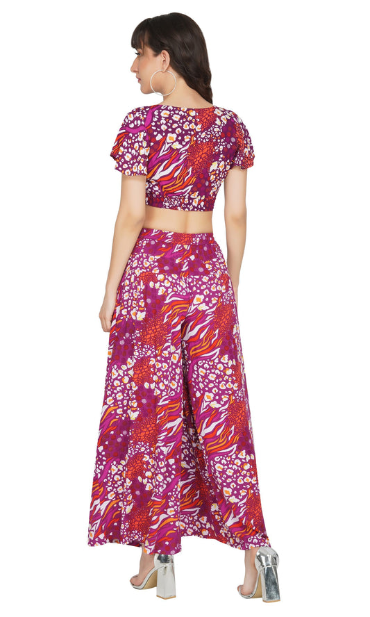 SLAY. Women's Fuchsia Crop top & Palazzo Co-ord Set-clothing-to-slay.myshopify.com-Blouse And Palazzo Set