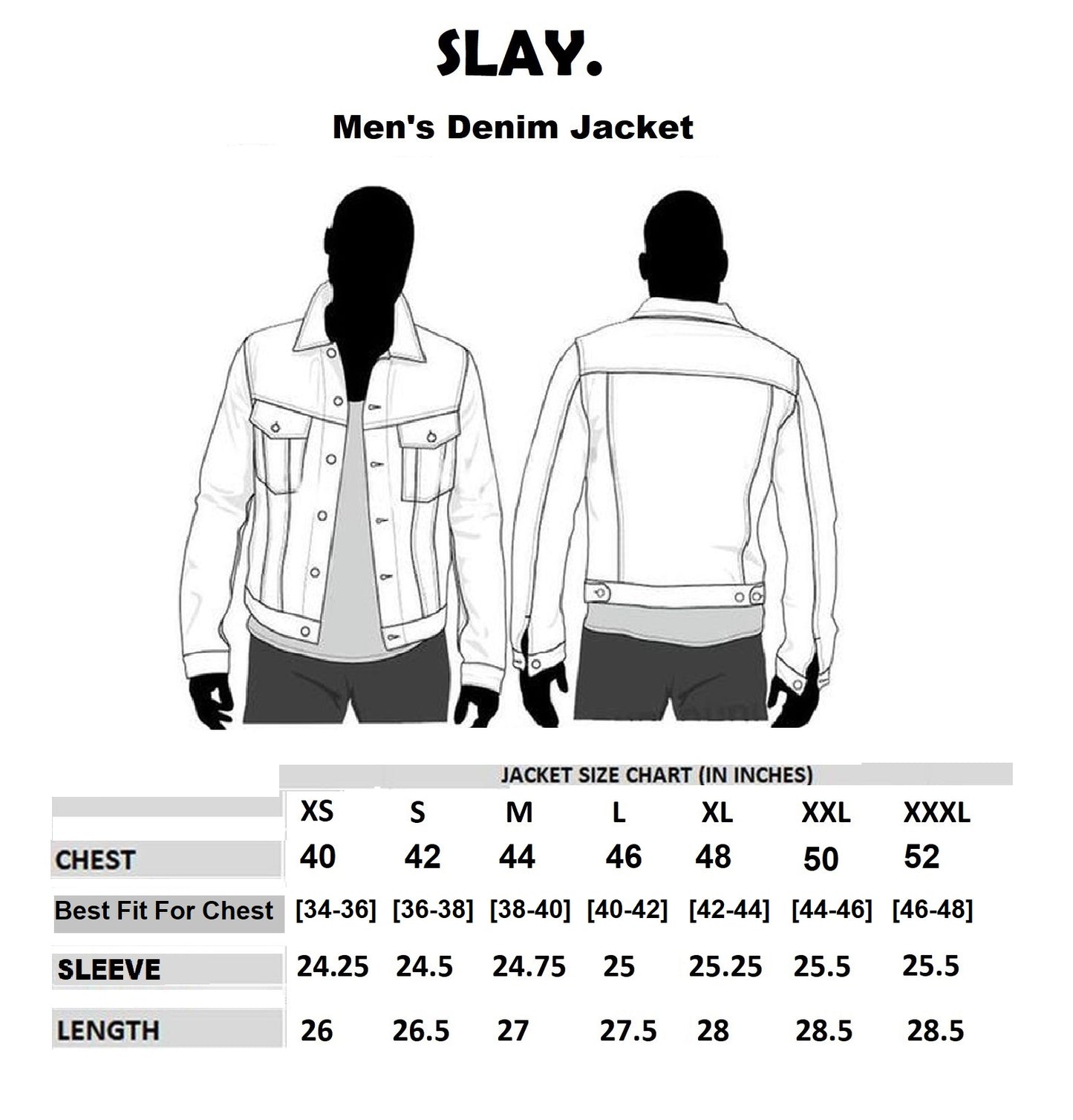 SLAY. Men's Denim Blue Cotton Biker Denim Jacket For Men with SLAY. Embroidered on the back-clothing-to-slay.myshopify.com-Denim Jacket