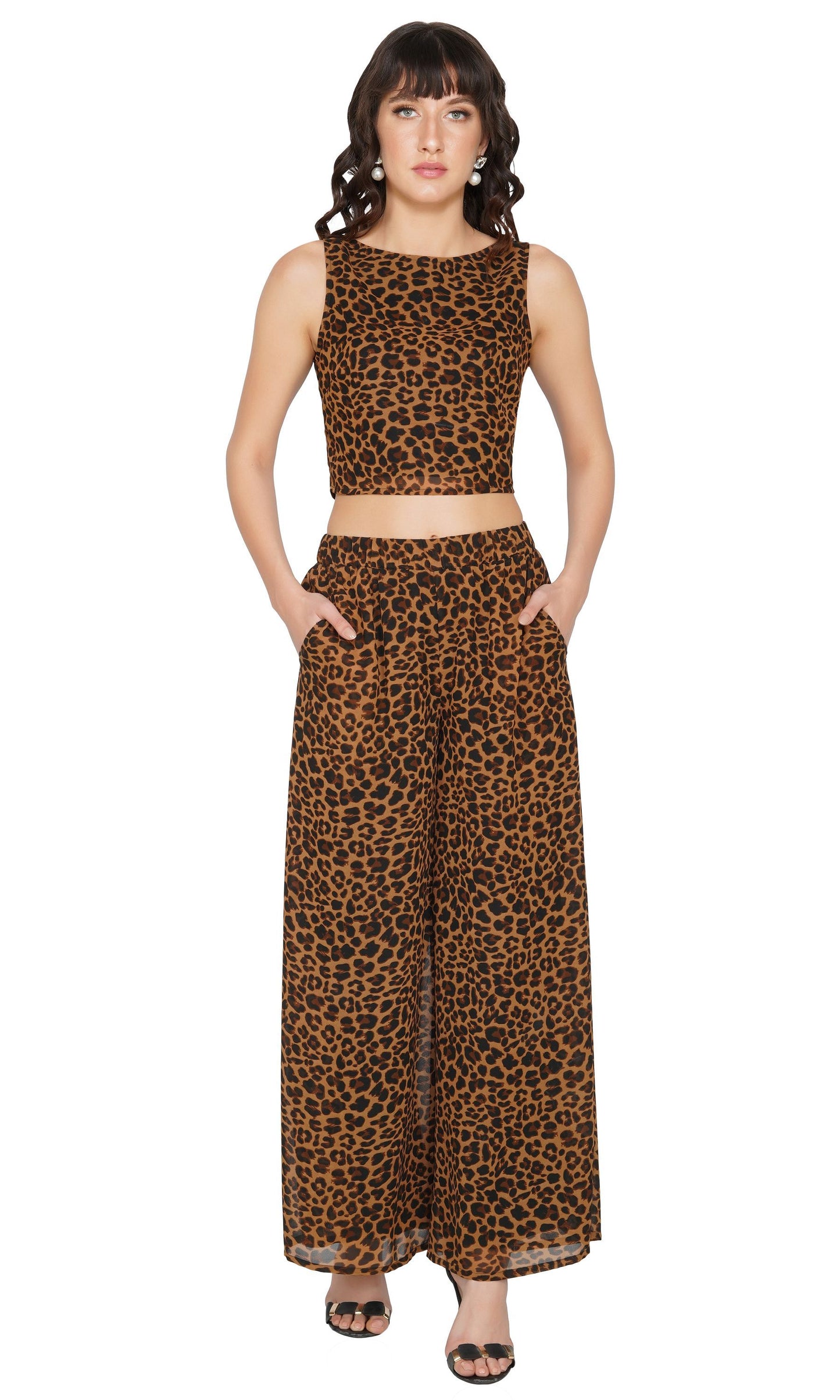 SLAY. Women's Leopard Print Crop Top & Palazzo Co-ord Set-clothing-to-slay.myshopify.com-Crop Top With Palazzo Set