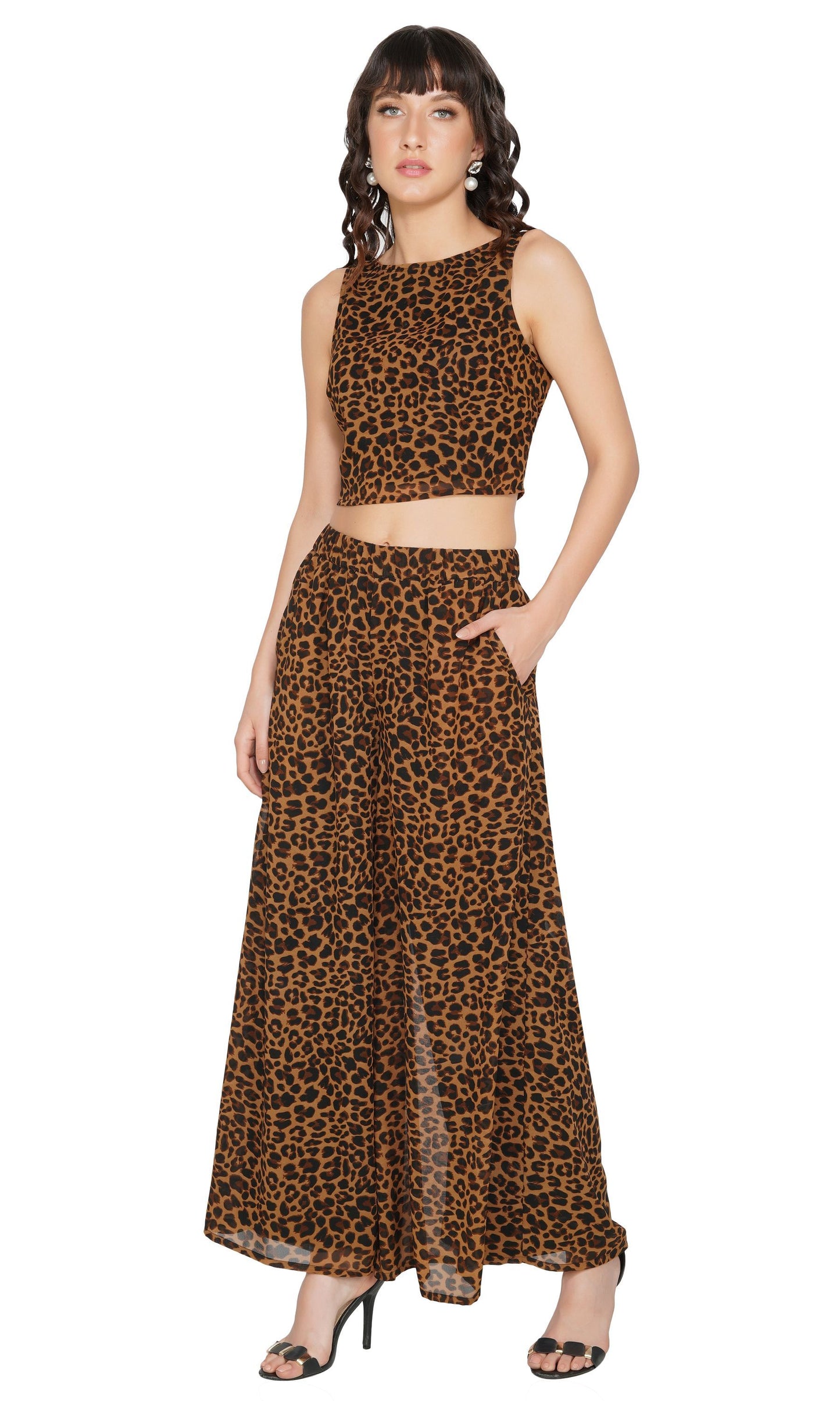 SLAY. Women's Leopard Print Crop Top & Palazzo Co-ord Set-clothing-to-slay.myshopify.com-Crop Top With Palazzo Set