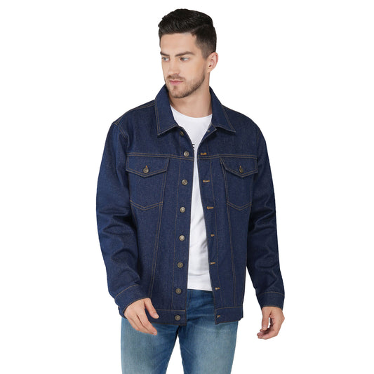 SLAY. Men's Denim Blue Cotton Biker Denim Jacket For Men with SLAY. Embroidered on the back-clothing-to-slay.myshopify.com-Denim Jacket