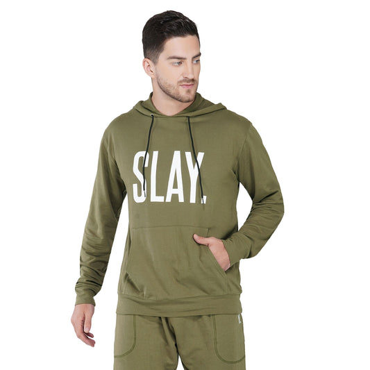 SLAY. Men's Printed Olive Green Hoodie with Kangaroo Pocket-clothing-to-slay.myshopify.com-Hoodie