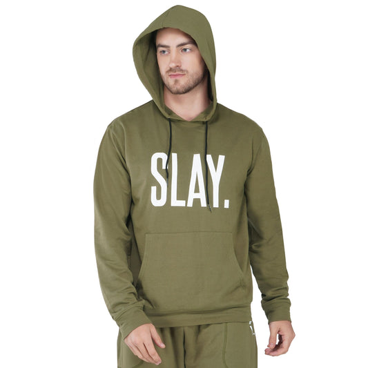 SLAY. Men's Printed Olive Green Hoodie with Kangaroo Pocket-clothing-to-slay.myshopify.com-Hoodie