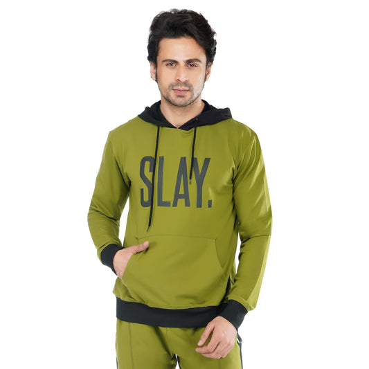 SLAY. Men's Printed Olive Green Hoodie with Kangaroo Pocket-clothing-to-slay.myshopify.com-Hoodie