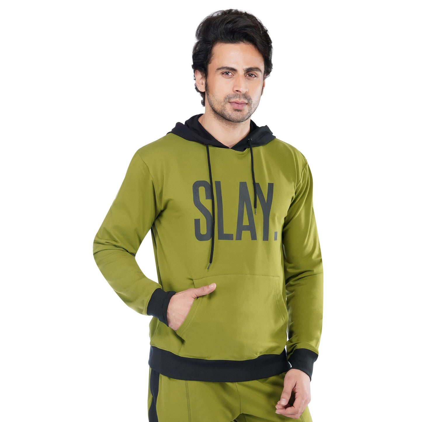SLAY. Men's Printed Olive Green Hoodie with Kangaroo Pocket-clothing-to-slay.myshopify.com-Hoodie