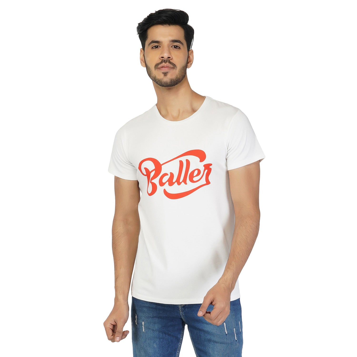 Men's White Printed T-Shirt Baller Edition Men's T-shirt Graphic T-shirt for men Plain T-shirt for men Basic T-shirt for men V-neck T-shirt for