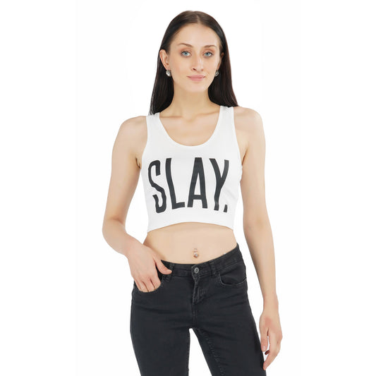 SLAY. Classic Women's Printed White Crop Top-clothing-to-slay.myshopify.com-Top
