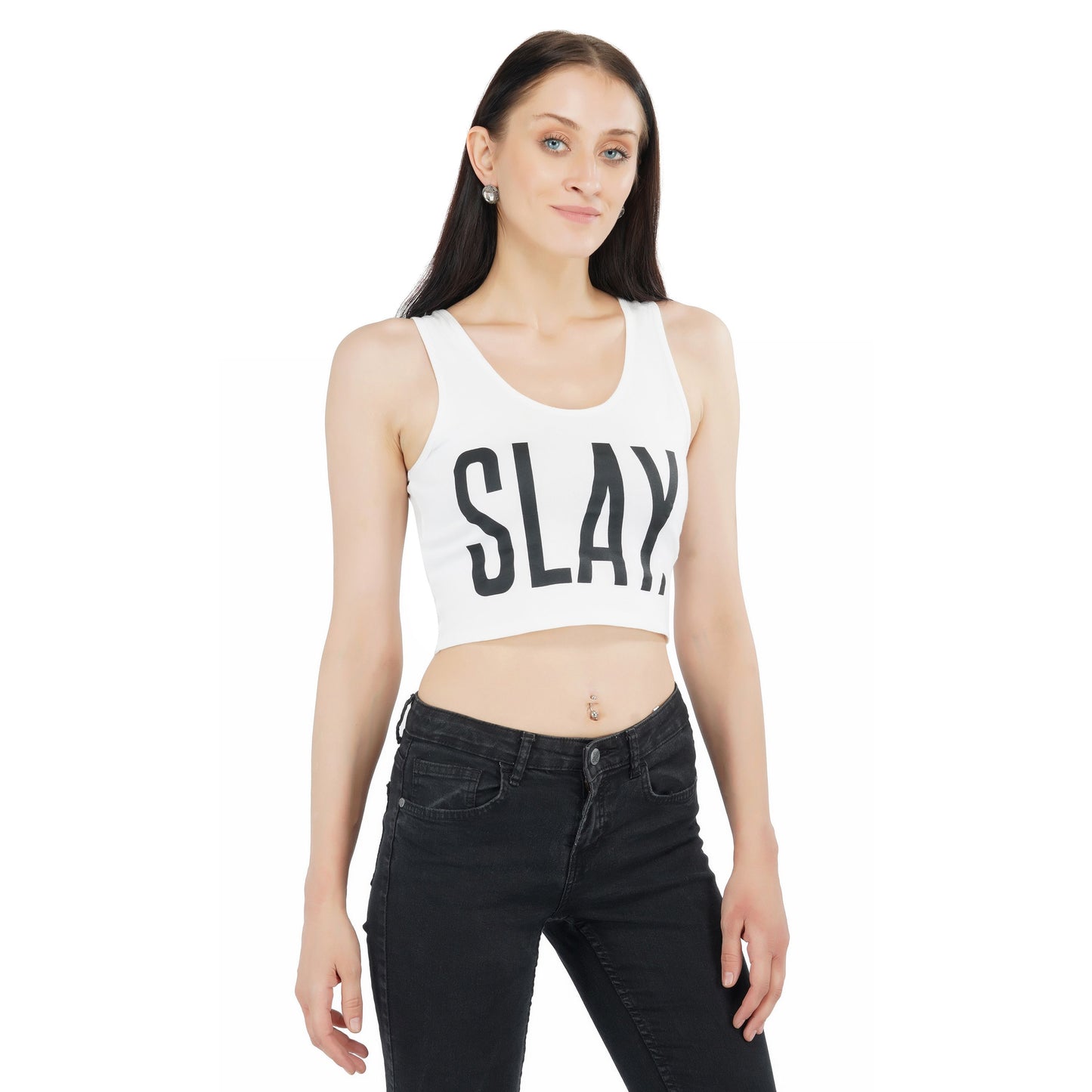 SLAY. Classic Women's Printed White Crop Top-clothing-to-slay.myshopify.com-Top