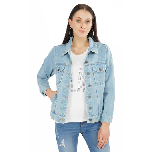 SLAY. Women's Washed Denim Button-Down Vintage Biker Jacket-clothing-to-slay.myshopify.com-Denim Jacket