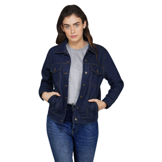 SLAY. Women's Embroidered Navy Blue Denim Jacket-clothing-to-slay.myshopify.com-Denim Jacket