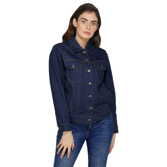 SLAY. Women's Navy Blue Button-Down Denim Jacket-clothing-to-slay.myshopify.com-Denim Jacket