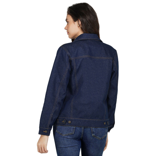 SLAY. Women's Navy Blue Button-Down Denim Jacket-clothing-to-slay.myshopify.com-Denim Jacket