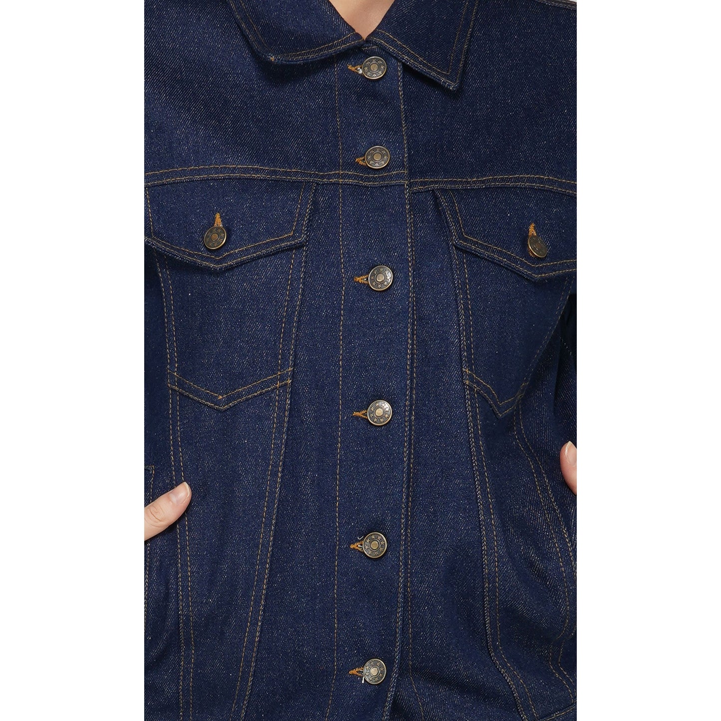 SLAY. Women's Navy Blue Button-Down Denim Jacket-clothing-to-slay.myshopify.com-Denim Jacket