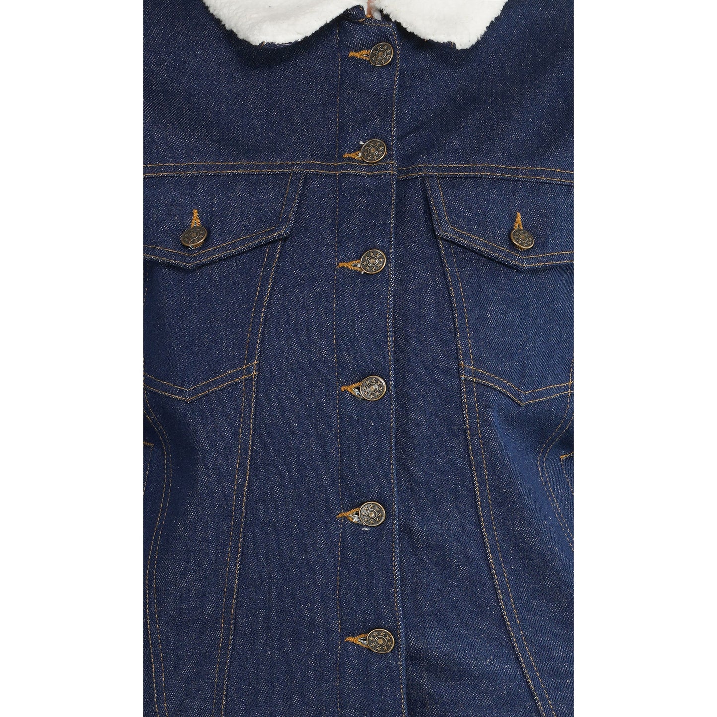 SLAY. Women's Embroidered Denim Navy Blue Jacket with Faux-fur Lining-clothing-to-slay.myshopify.com-Denim Jacket