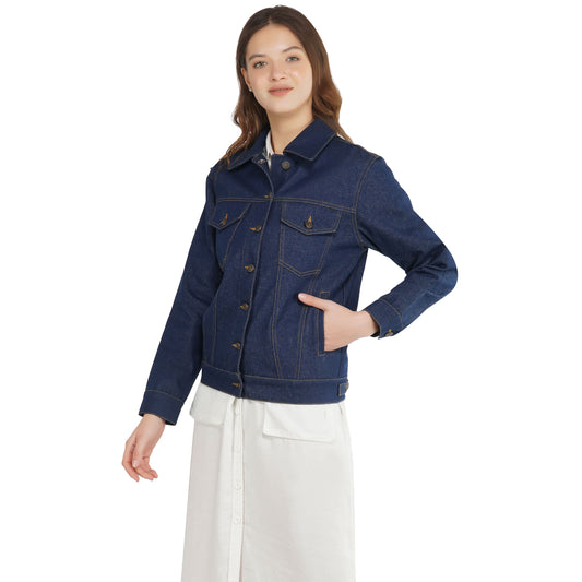 SLAY. Women's Solid Navy Blue Vintage Denim Jacket-clothing-to-slay.myshopify.com-Denim Jacket