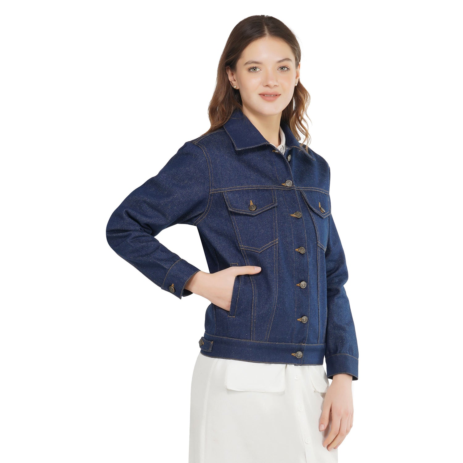 SLAY. Women's Solid Navy Blue Vintage Denim Jacket-clothing-to-slay.myshopify.com-Denim Jacket