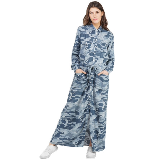 SLAY. Women's Blue Camouflage Printed A-Line Long Dress-clothing-to-slay.myshopify.com-Dress