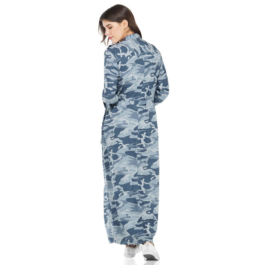 SLAY. Women's Blue Camouflage Printed A-Line Long Dress-clothing-to-slay.myshopify.com-Dress