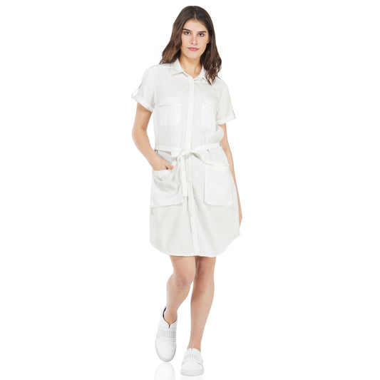 SLAY. Women's White Wrinkle Resistant A-line Short Dress in Tencel-clothing-to-slay.myshopify.com-Dress