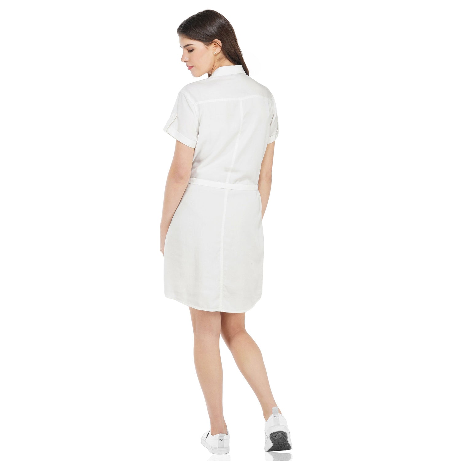 SLAY. Women's White Wrinkle Resistant A-line Short Dress in Tencel-clothing-to-slay.myshopify.com-Dress