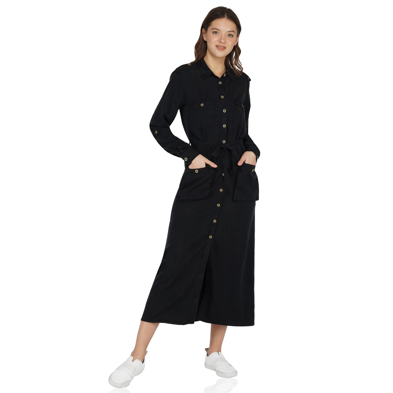 SLAY. Women's Wrinkle Resistant A-line Long Black Dress in Tencel Fabric-clothing-to-slay.myshopify.com-Dress