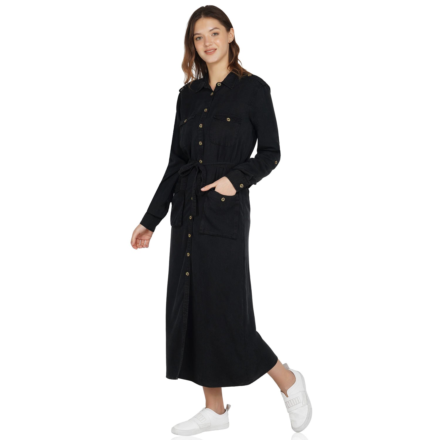 SLAY. Women's Wrinkle Resistant A-line Long Black Dress in Tencel Fabric-clothing-to-slay.myshopify.com-Dress