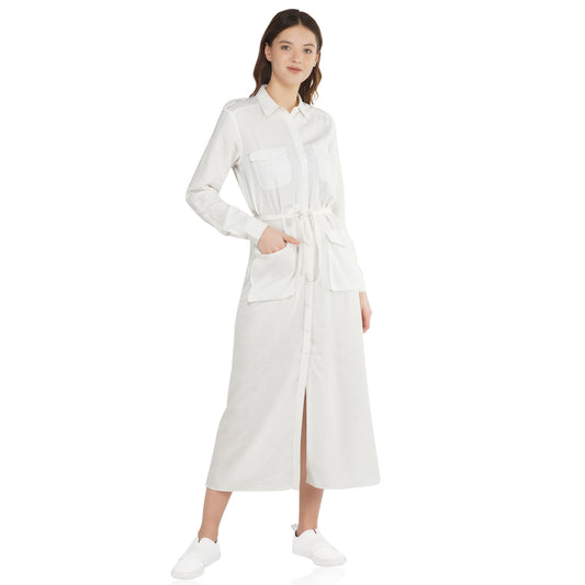 SLAY. Women's White Long Dress in Wrinkle Resistant Tencel Fabric-clothing-to-slay.myshopify.com-Dress
