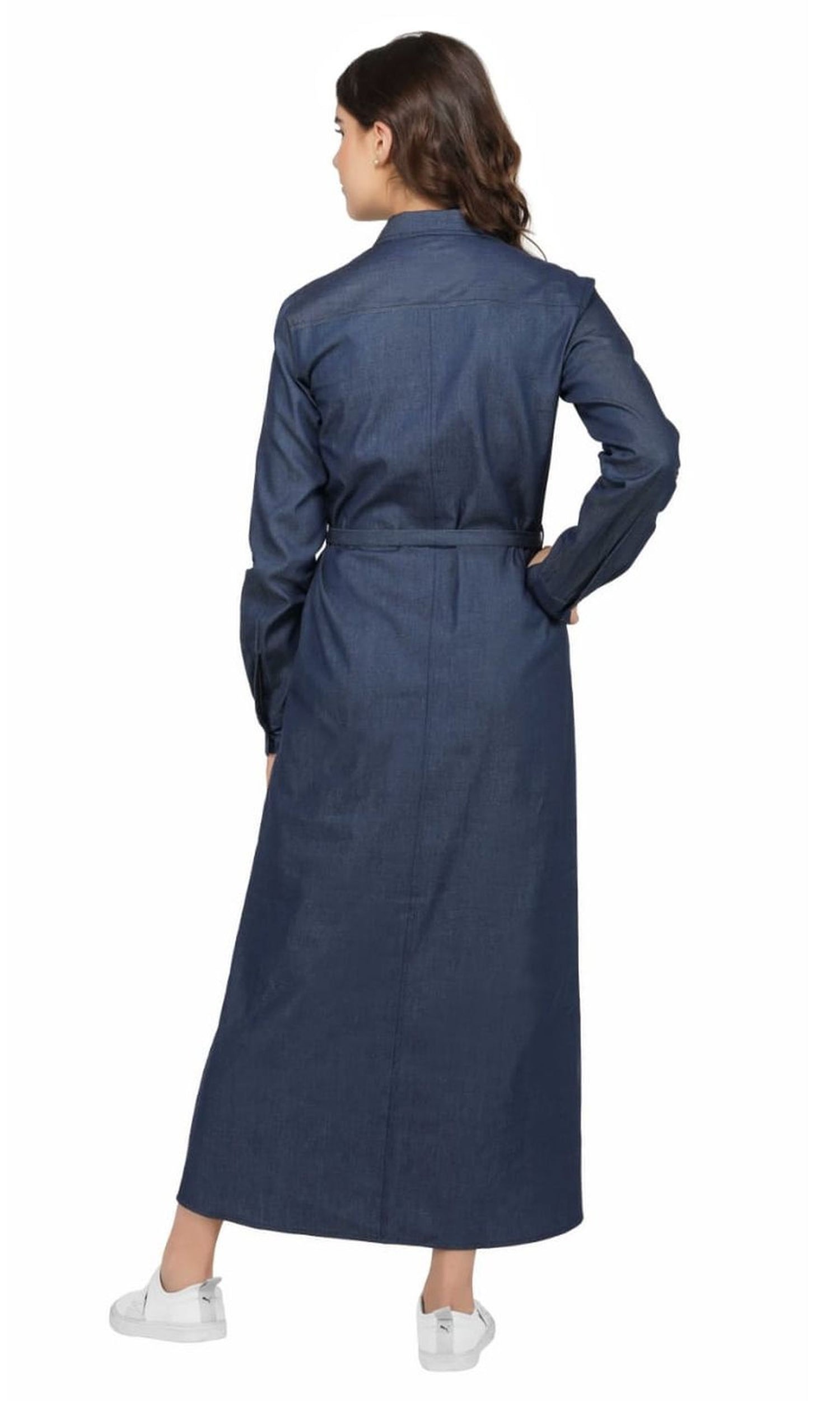 SLAY. Women's Denim Navy Blue A-Line Long Dress-clothing-to-slay.myshopify.com-Dress