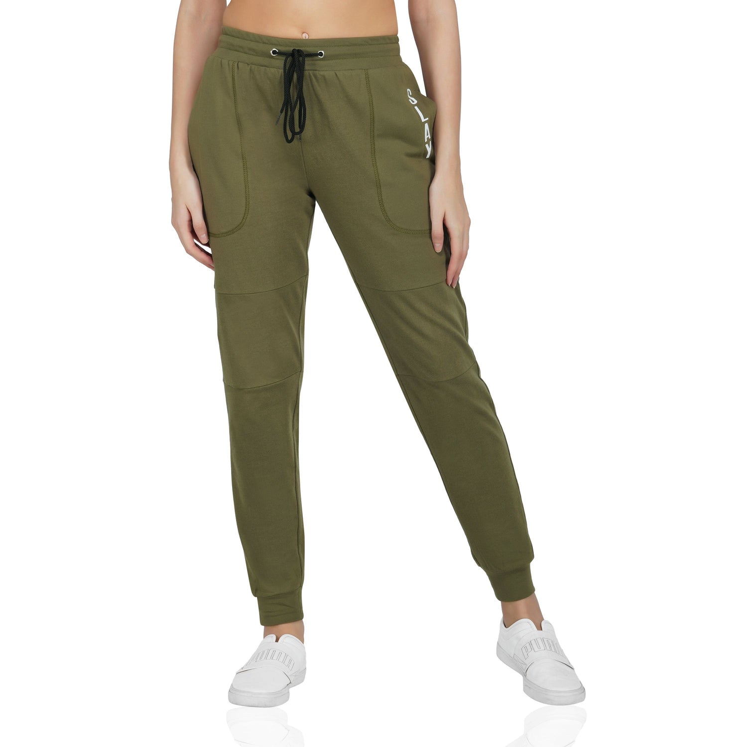 Buy Alcis Women Olive Green Slim Fit Solid Cropped Track Pants (XL) Online