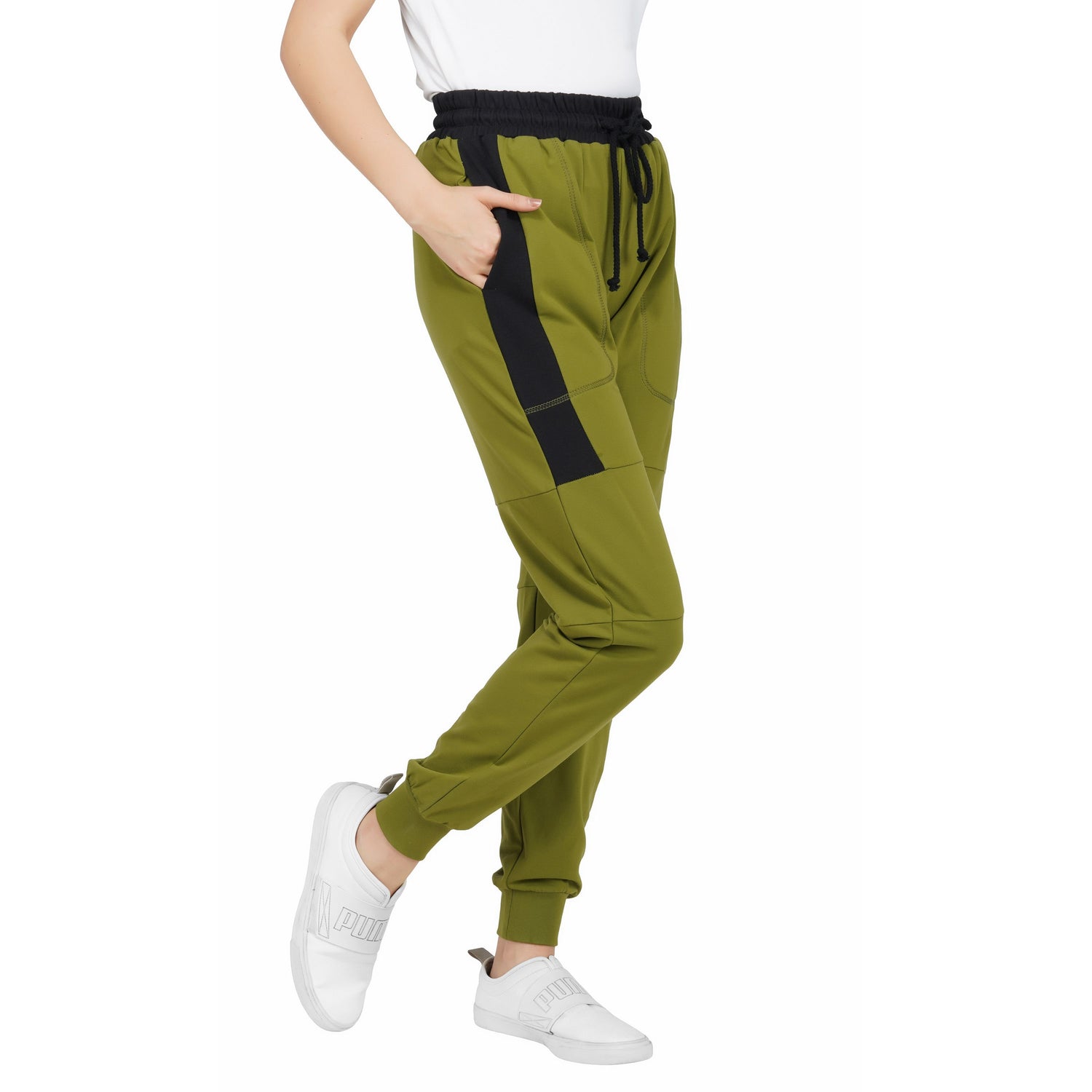 SLAY. Women's Light Green Jogger Pants With Black Stripes-clothing-to-slay.myshopify.com-Joggers