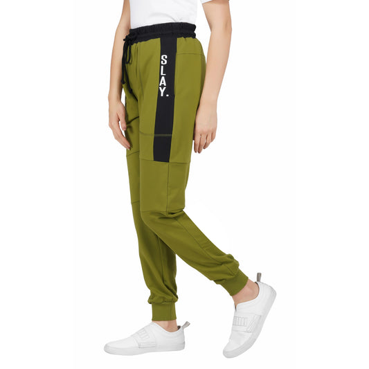 SLAY. Women's Light Green Jogger Pants With Black Stripes-clothing-to-slay.myshopify.com-Joggers